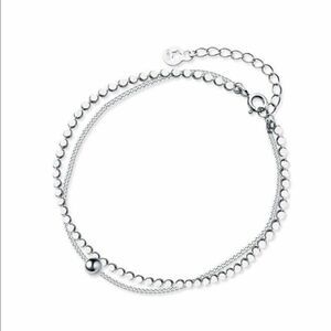 + Silver Double Layer Bead Chain Bracelet Adjustable